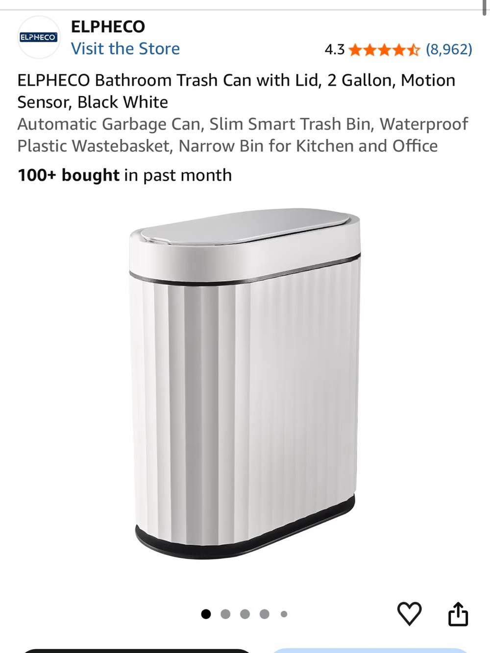 White Motion Sensor Trash Can with Lid - Slim 2 Gallon- NEW IN BOX